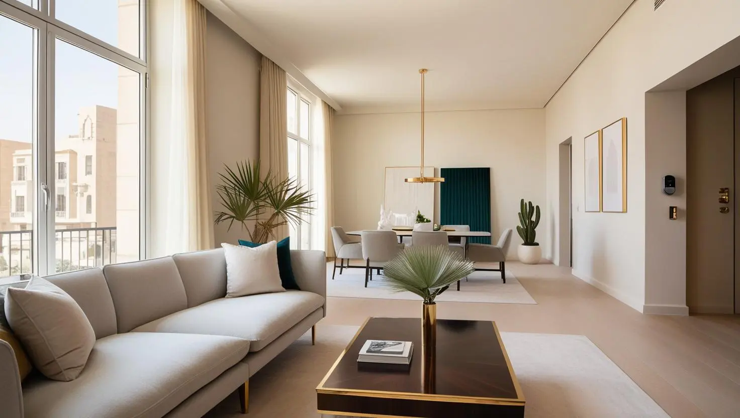 Beautifully styled modern Cairo apartment with subtle neutral tones and elegant décor.